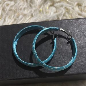 Blue Polka Dot Hoop Earrings